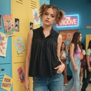 Vintage Y2K Forever 21 flowy layered black babydoll blouse Whimsigoth grunge…